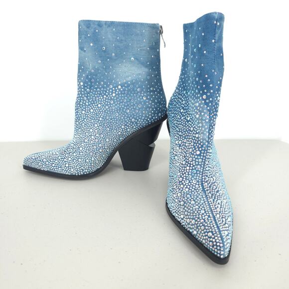 Azalea Wang Soulard Denim Western Rhinestone Booties Size 8.5 - Picture 12 of 16